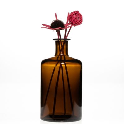 Home office fragrance empty amber reed aroma diffuser glass bottle