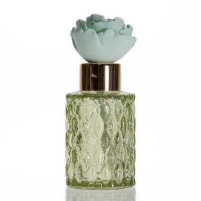 Diamond Design Aroma Diffuser Bottle Green Color 70ml Home Use Diffuser Bottles With Caps