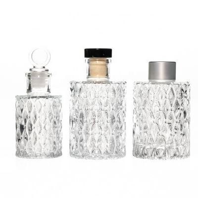 Hot Selling 150 ml Embossed Diamond Printed 5 oz Empty Round Water Diffuser Glass Bottle Wholesale