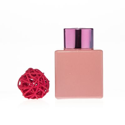 Household Decorative 50 ml Small Square Refill Air Fragrance Perfume Empty Glass Bottle with Flower