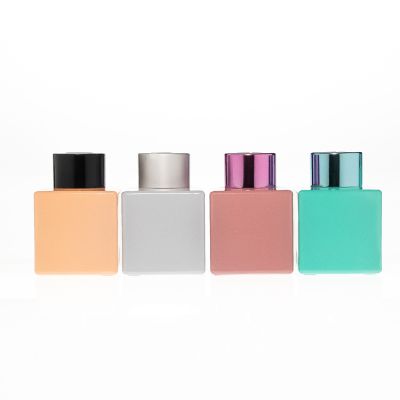 Room Decorative 50ml Small Square Solid Coloured Empty Perfume Reed Diffuser Glass Bottle with Rattan Stick