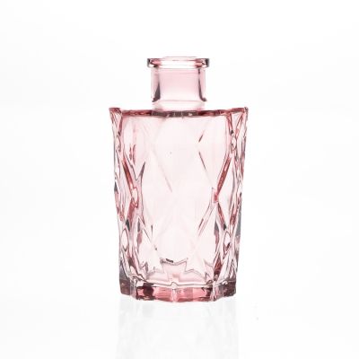 Wholesale 200ml Color Glass Cylinder Vase Crystal Embossed Decorative Reed Diffuser Bottle with Dried Flower