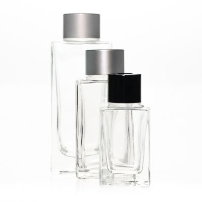 Customer Brand Logo Printed 150ml Square Empty Bottles Clear Glass Bottle for Aroma Reed Diffuser
