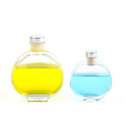 Empty Clear Flat Round 100ml 150ml 200ml Perfume Reed Diffuser Glass Bottle