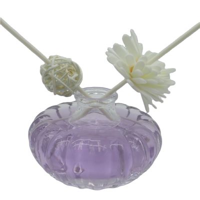 Customize pumpkin shape glass packaging for aroma diffuser bottle with cork rattan