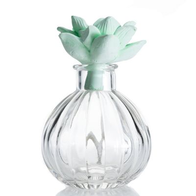 Custom Pumpkin Shape Embossed Glass 120ml Reed Diffuser Bottles With Cork