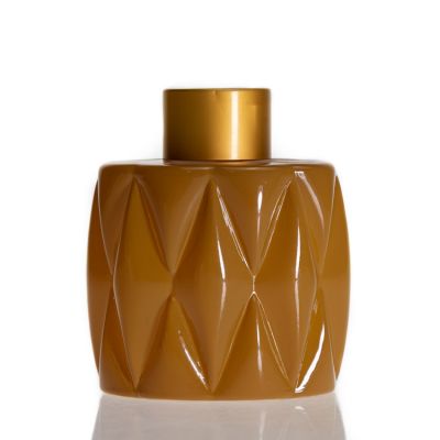 Custom Glass Aroma Bottle Yellow Oval 80ml Reed Empty Diffuser Bottle With Cap