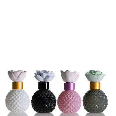 Custom Perfume Aromatherapy Oil Glass Bottle Diamond Round 100ml 200ml Black Reed Diffuser Bottle