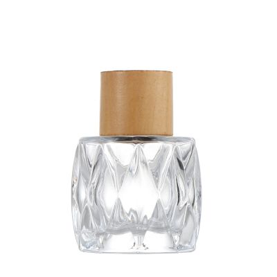 Square Rectangle Empty Clear 50ml Perfume Glass Bottle With Round Black Cap