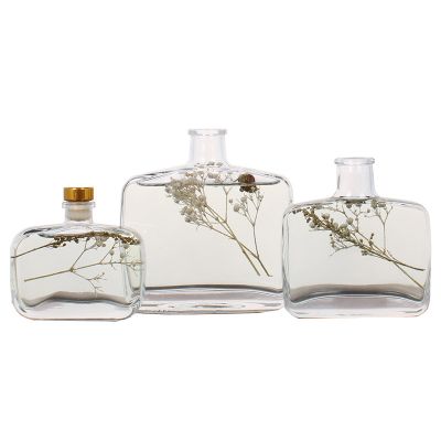 Hot Sell 100ml 200ml 350ml square Aroma Reed Diffuser Glass Bottle With cork