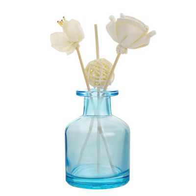 custom logo printed round blue 150ml glass reed diffuser bottles