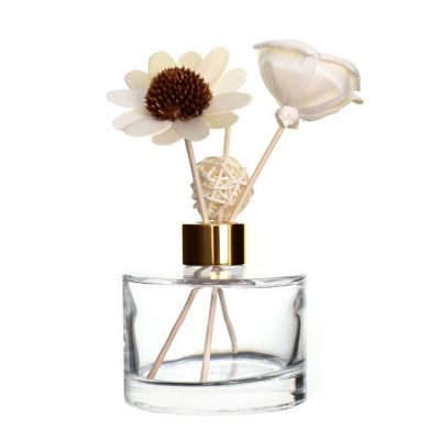 Manufacturing 180ml Clear Empty Round Diffuser Scented Glass Jars With Gold Cap / Customization