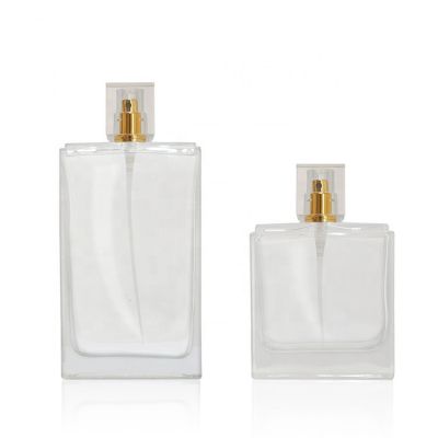 Newest design 50ml 100ml empty square glass bottle for perfume with sprayer and acrylic cap