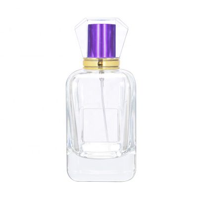 Luxury 100ml clear square shape glass perfume bottle with gold aluminum sprayer
