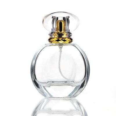 Free Samples Luxury Women Flat Round Refill Spray Glass Empty Perfume Bottle 50ml
