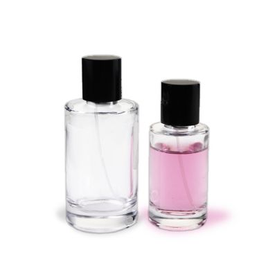 Cylinder 100ml Clear Glass Round Perfume Spray Bottle with Black Cap