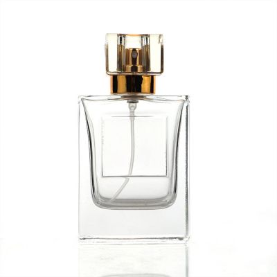 50ml square clear spray glass perfume bottle with pump for cosmetic packing