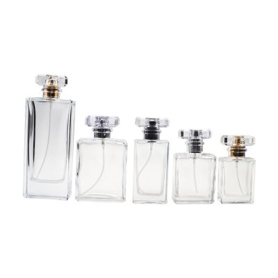 Wholesale 30ml 50ml 100ml flat square perfume spray bottle glass cosmetic containers empty with spray mist cap