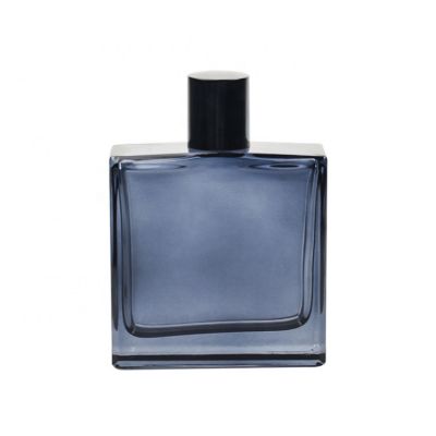 100ml blue color coating men cologne rectangular perfume glass bottle