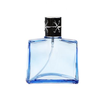 Custom 90ml Unique Blue Coating Spray Perfume Glass Bottles With Black Silver Pump Lids