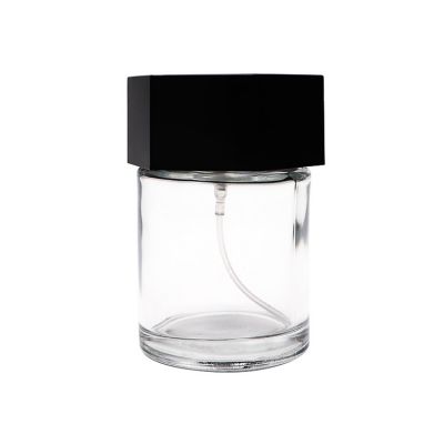 Custom 100ml Cylinder Clear Perfume Glass Bottle With Hexagon Lid