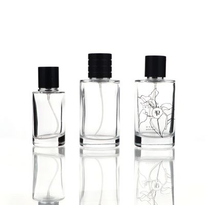 2021 Hot Sale Cosmetics Custom Logo Cylinder Empty Clear Perfume Bottle 50ml with All kinds of the lid