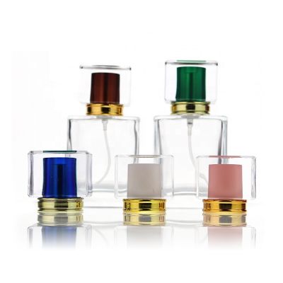 Arabic Dubai Square Glass 30ml 50ml Refillable Perfume Spray Bottle With Luxury Cap