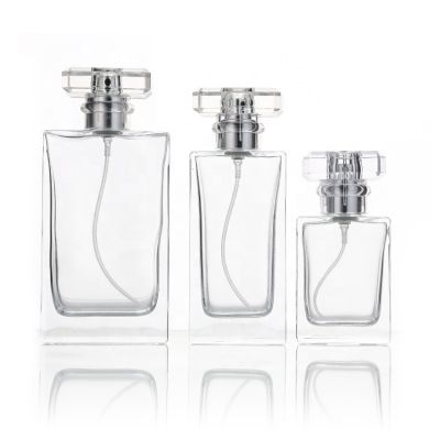 China Manufacture Transparent Spray Square Glass Perfume Bottle 30ml 50ml 100ml