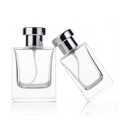 Hot Sales Custom 30 ml 50 ml Perfume Bottle Square Empty Glass Bottles For Perfumes With Sliver Aluminum Sprayer And Cap