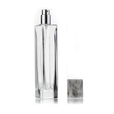 Arabic Luxury Design Rectangle Clear Glass Perfume Spray Bottle 30ml With Resin cap