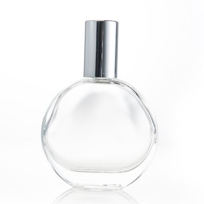 30ml / 50ml Flat Round Glass Empty Perfume Spray Bottle botol parfum perfume bottle round Custom Logo