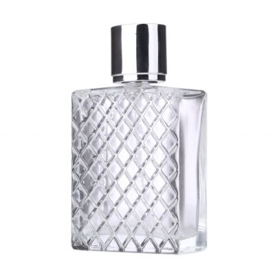 Wholesale Free Sample Luxury Clear Empty Crimp Square Glass Perfume Pump Sprayer Bottle 100Ml