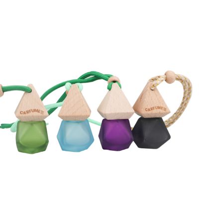 Wholesale square shape 8ml glass bottle air freshener car perfume hanging with wooden cap
