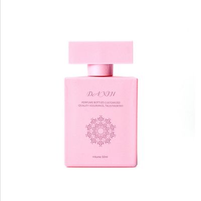 Wholesale Luxury Women 50ml Square Spray Bottle Pink Glass Perfume Bottle