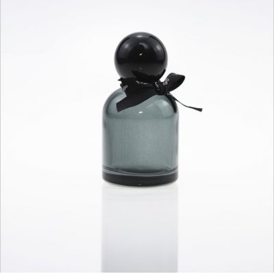 50ml gray cylindrical glass perfume bottles high-end round refillable perfume spray bottle with black round cap