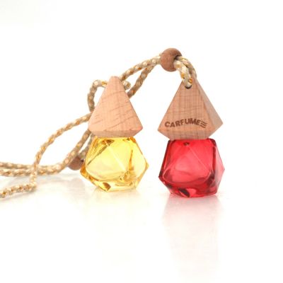 New 8ml Triangle Wooden Cap Pendant Hanging Perfume Bottle Diffuser Bottle Car Glass Perfume Bottle