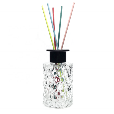 Home Decor Empty Clear Embossed Aroma Round 150ml Glass Diffuser Bottle