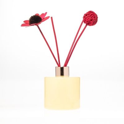Wholesale OEM 120ml Yellow Colored Cylinder Reed Diffuser Bottle Aroma Glass Bottle
