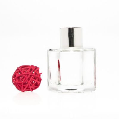 Good Quality Customize Hexagon Shape Empty 50ml Clear Flower Diffuser Bottles With Screw Cap