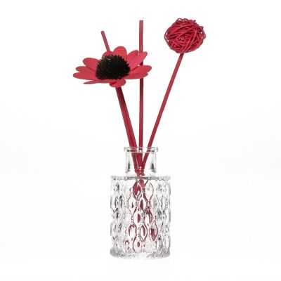 Factory Sale 90ml Embossed Cylinder Shape Diffuser Oil Bottles Luxury With Sticks