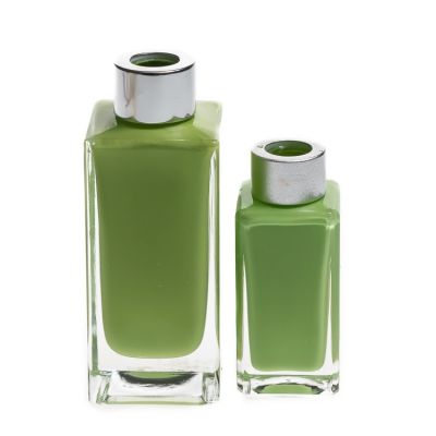 Wholesale OEM 56ml Green Colored Cube Aroma Diffuser Oil Bottle With Rattan Sticks