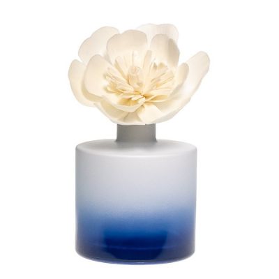 Home Decor 200ml Colored Reed Aroma Diffuser Oil Bottle Blue With Paper Flower