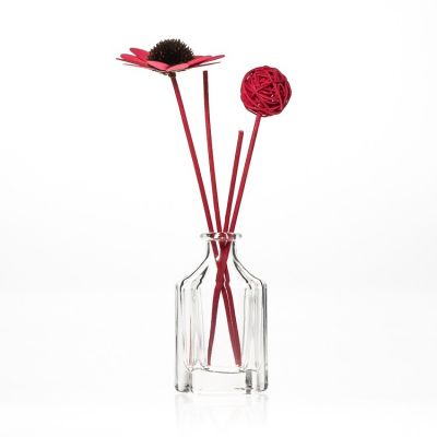 Fast Delivery 70ml Clear Reed Diffuser Polygonal Shaped Luxury Glass Bottles With Rattan Sticks