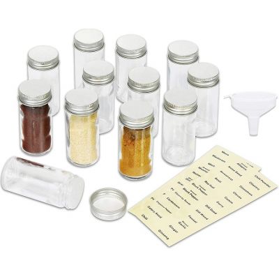 Glass Spice Jars Bottles w/label (Set of 12)