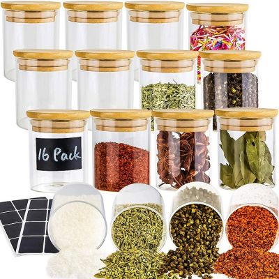 16 Pack Glass 6.5 oz Clear Jars with Lids, Airtight Bamboo Lids Spice Jars Set For Spice