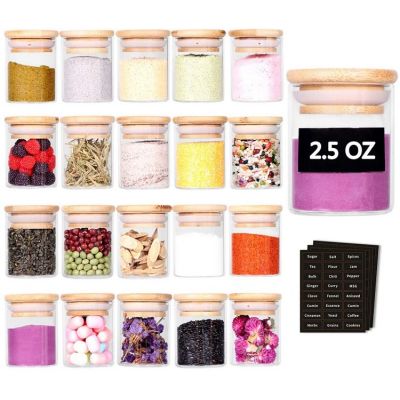 Spice Jar Set,2.5oz 20 Piece Glass Jar with Bamboo Airtight Lids and Labels