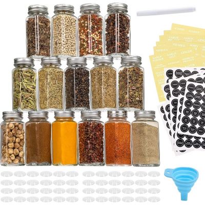 48 Pcs Glass Spice Jars/Bottles - 4oz Empty Square Spice Containers with Spice Labels
