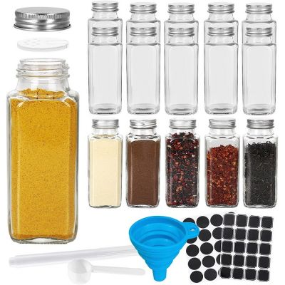 Glass Spice Jars Spice Bottles, 8oz 240ml Empty Square Spice Container Set with Shaker Lids