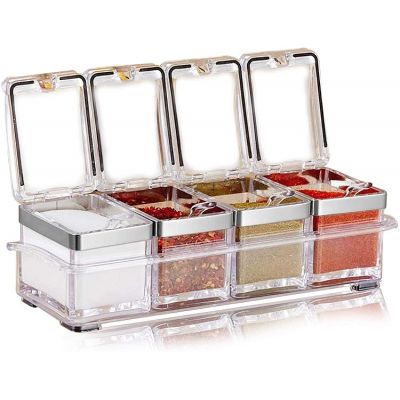 Kitchen Spice Pots 4 Piece Clear Seasoning Box - Premium Quality Seasoning Storage Container