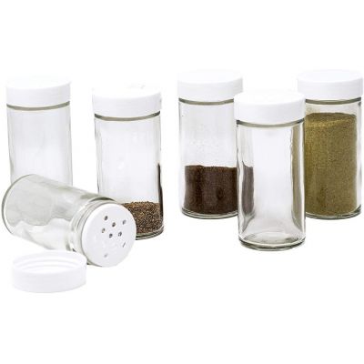 Glass Spice Jars- Set of Six Glass Spice Bottles